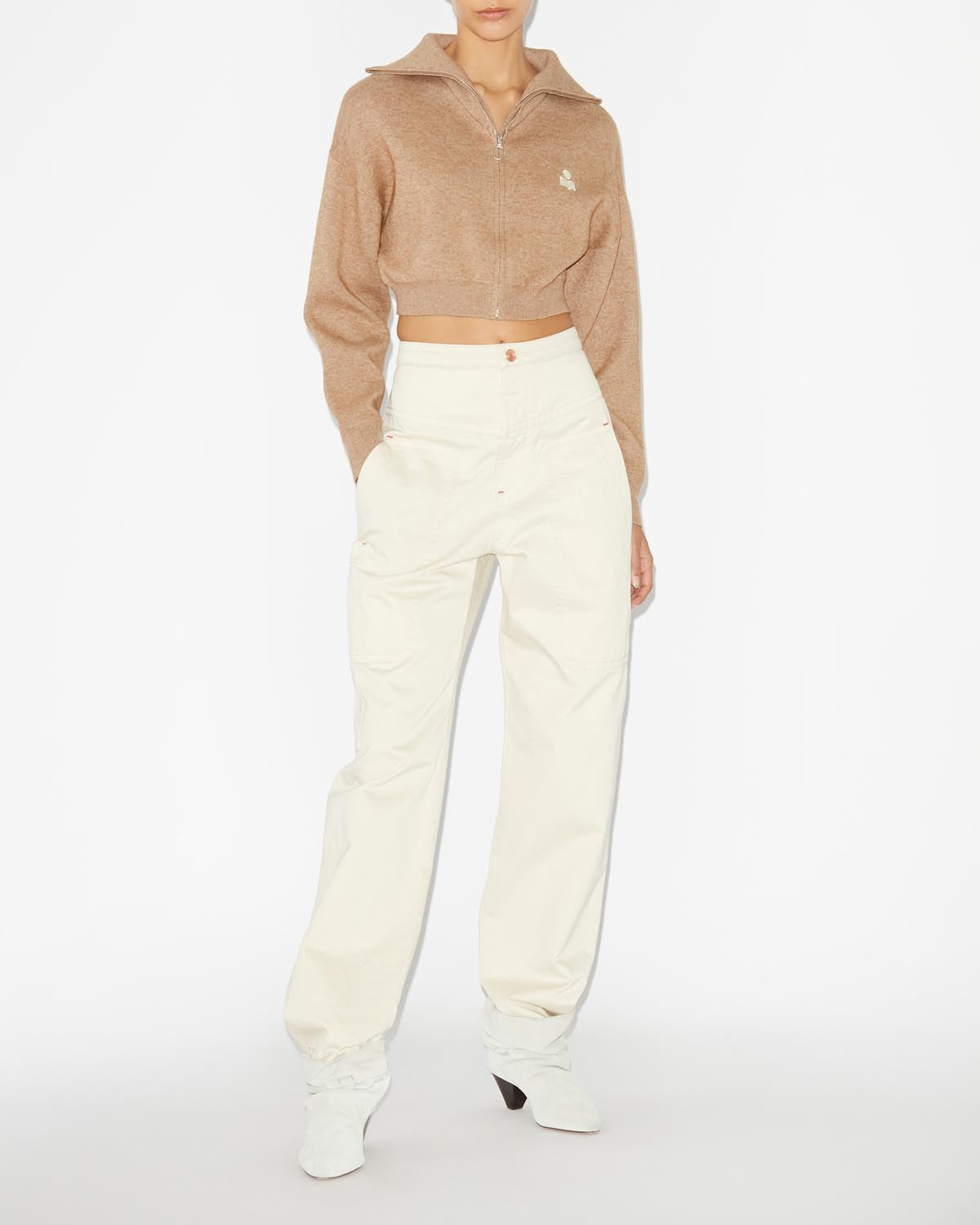 Cardigan oxane a maglia con ricamo - Camel - Woman - 1