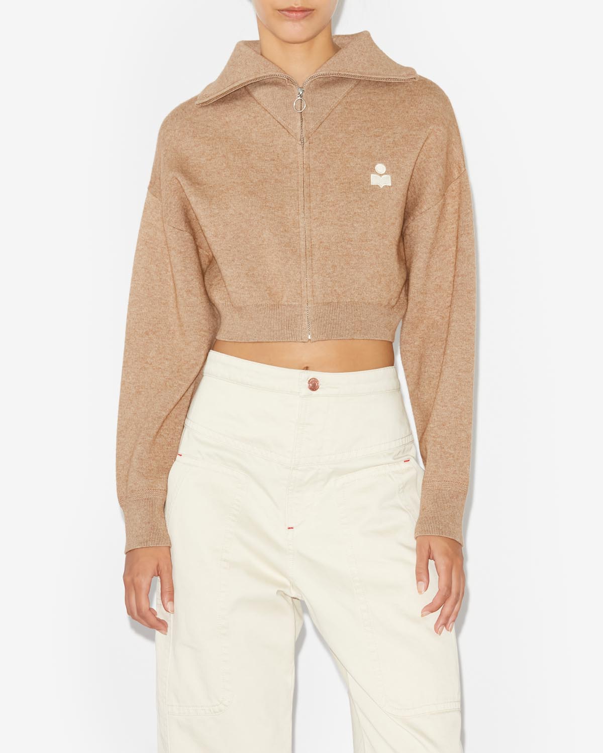 Cardigan oxane a maglia con ricamo - Camel - Woman - 5