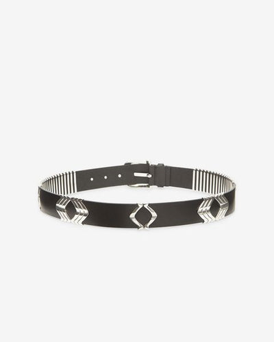 Ceinture en cuir de veau tehora - Noir et argenté - Woman - 3