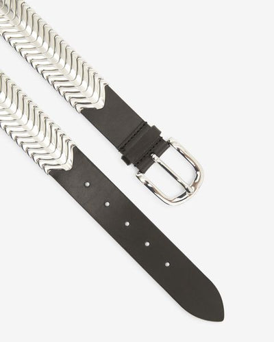Ceinture en cuir de veau tehora - Noir et argenté - Woman - 7