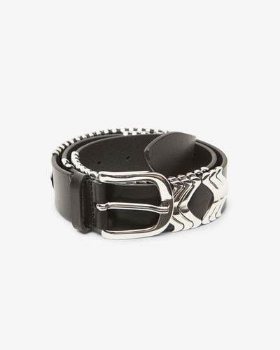 Ceinture en cuir de veau tehora - Noir et argenté - Woman - 5