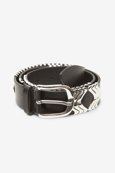 Cinturón de piel de becerro tehora - Black and silver - Woman - 3