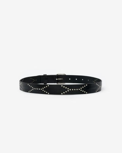 Telly leather belt decorated with studs - Black and silver - Woman - 3