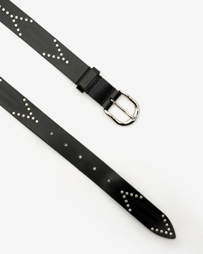 Telly leather belt decorated with studs - Black and silver - Woman - 7