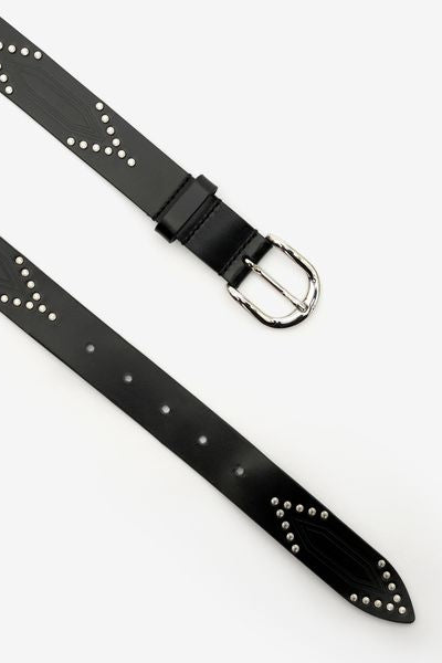Telly leather belt decorated with studs - Black and silver - Woman - 7