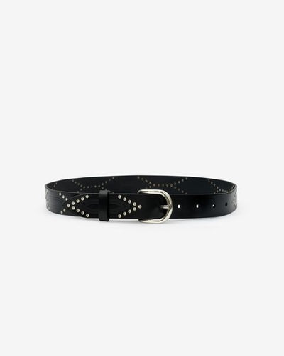 Telly leather belt decorated with studs - Black and silver - Woman - 1