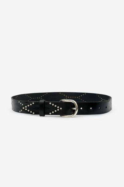 Telly leather belt decorated with studs - Black and silver - Woman - 1