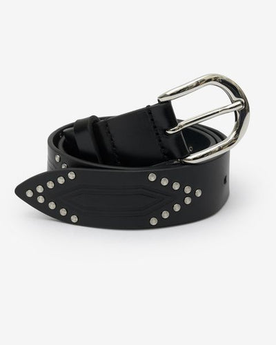 Telly leather belt decorated with studs - Black and silver - Woman - 5