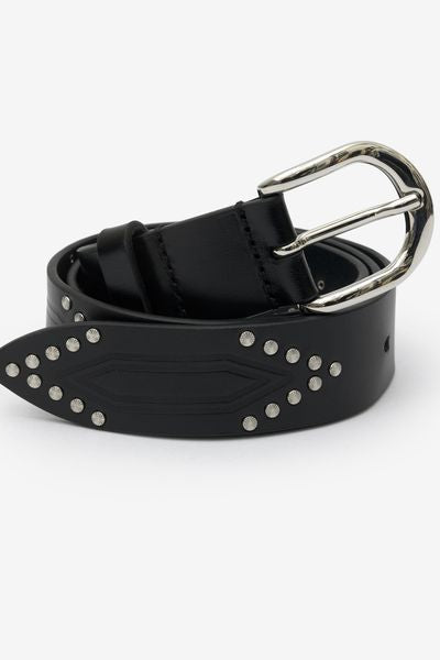 Telly leather belt decorated with studs - Black and silver - Woman - 3