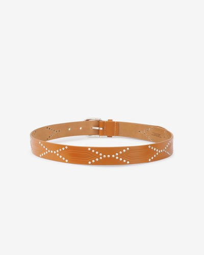 Telly leather belt decorated with studs - Cognac-silver - Woman - 2