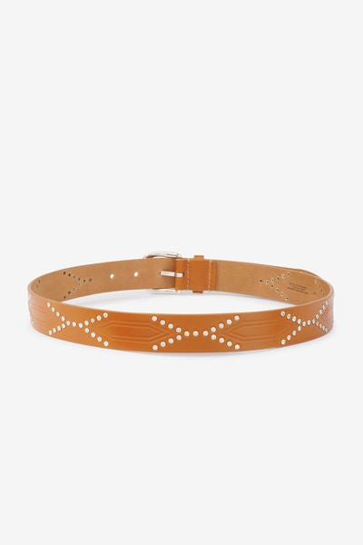 Telly leather belt decorated with studs - Cognac-silver - Woman - 3