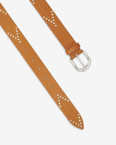 Telly leather belt decorated with studs - Cognac-silver - Woman - 4