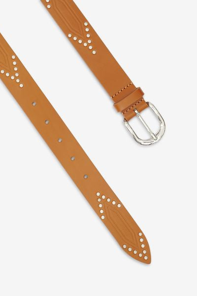 Telly leather belt decorated with studs - Cognac-silver - Woman - 4