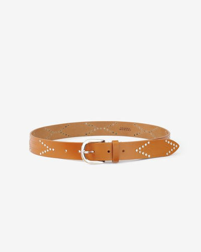 Telly leather belt decorated with studs - Cognac-silver - Woman - 1