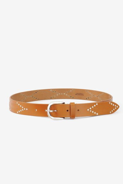 Telly leather belt decorated with studs - Cognac-silver - Woman - 1