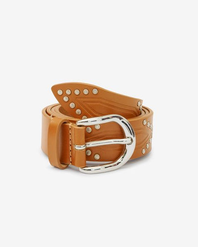 Telly leather belt decorated with studs - Cognac-silver - Woman - 3