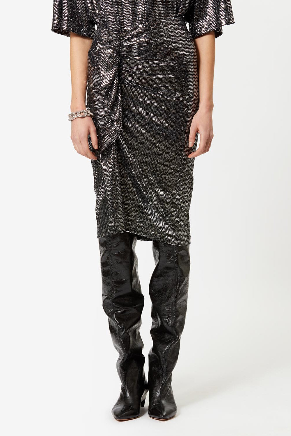 Rhinestone pencil skirt dolene - Plata - Woman - 3