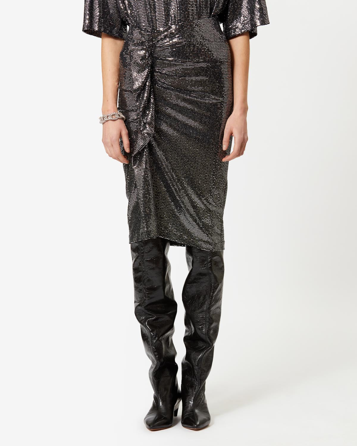 Rhinestone pencil skirt dolene - 銀 - Woman - 2