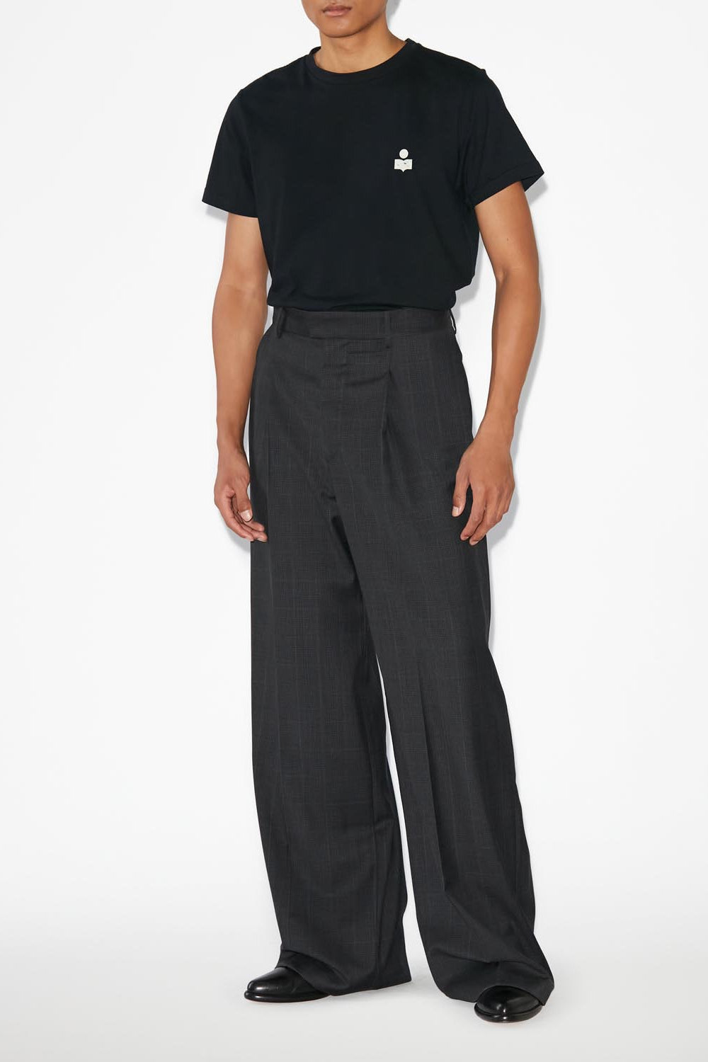 Namoro pleated loose fit glen plaid wool pants - Anthracite - Man - 3