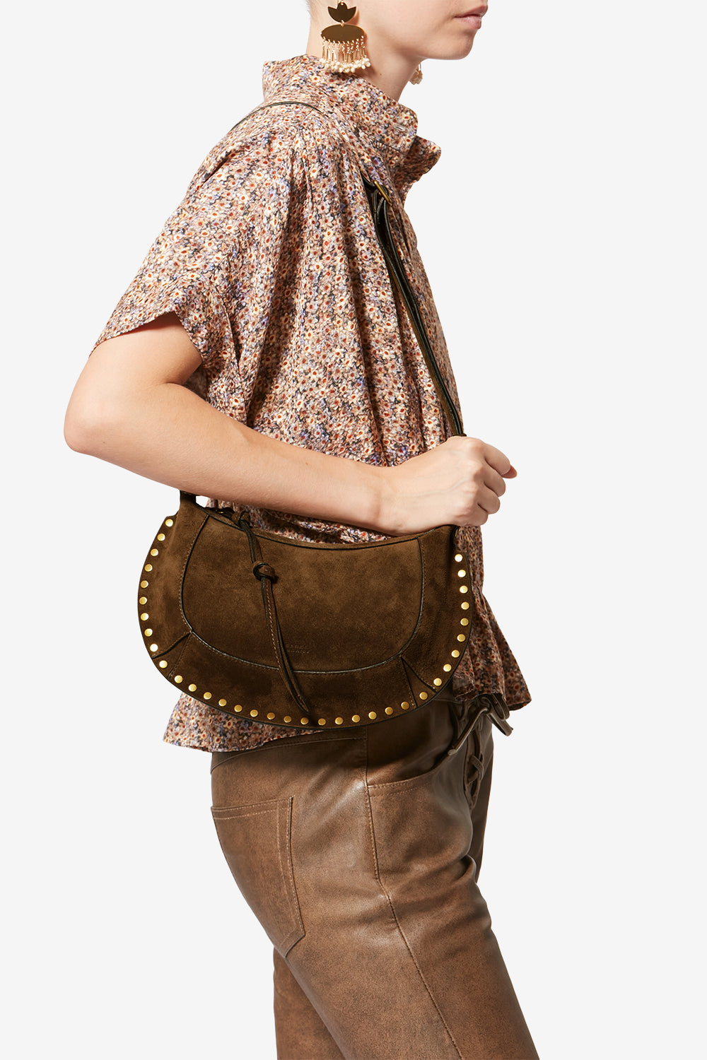 Borsetta baguette oskan moon in pelle di vitello scamosciata - Bronzo - Woman - 2