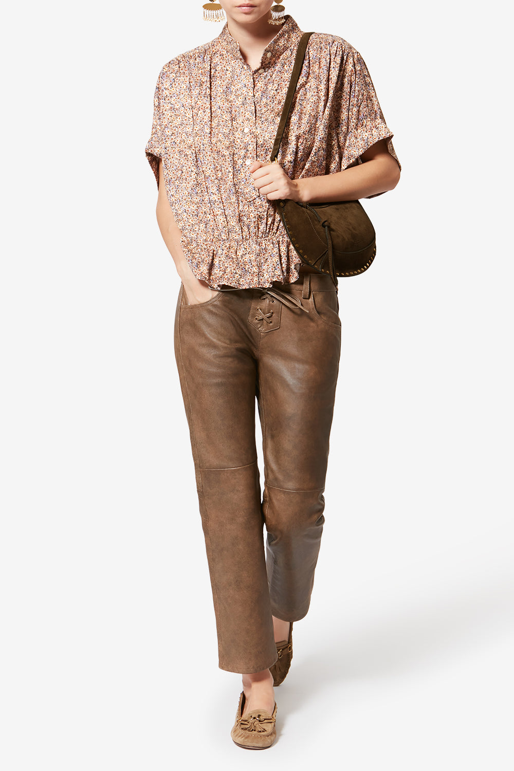 Borsetta baguette oskan moon in pelle di vitello scamosciata - Bronzo - Woman - 8