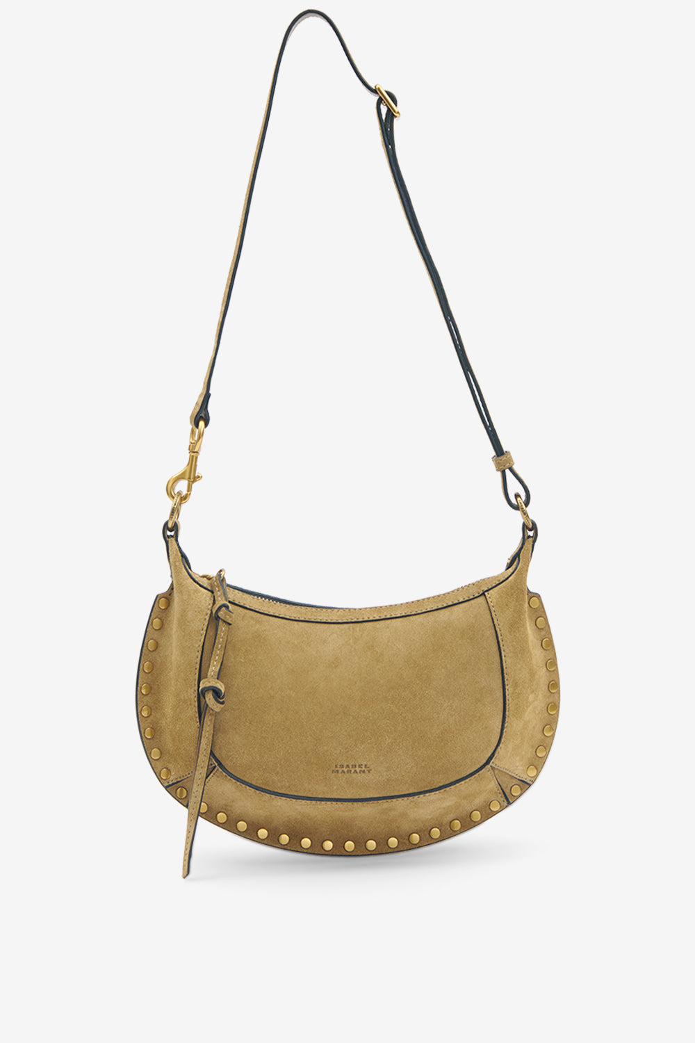 Oskan moon suede calfskin leather shoulder bag - Taupe-gold - Woman - 5