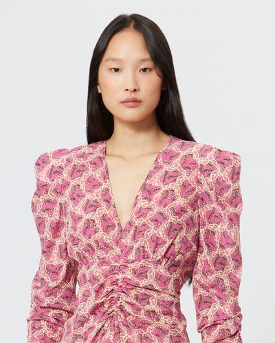 Robe midi en soie mélangée imprimée albini - Rose fuschia - Woman - 2