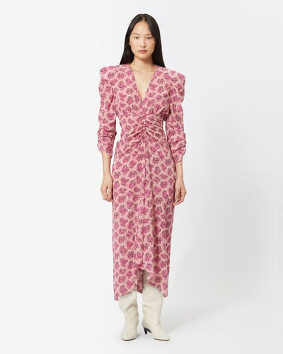 Robe midi en soie mélangée imprimée albini - Rose fuschia - Woman - 1