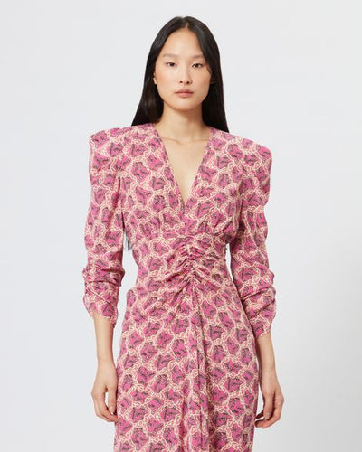 Robe midi en soie mélangée imprimée albini - Rose fuschia - Woman - 3