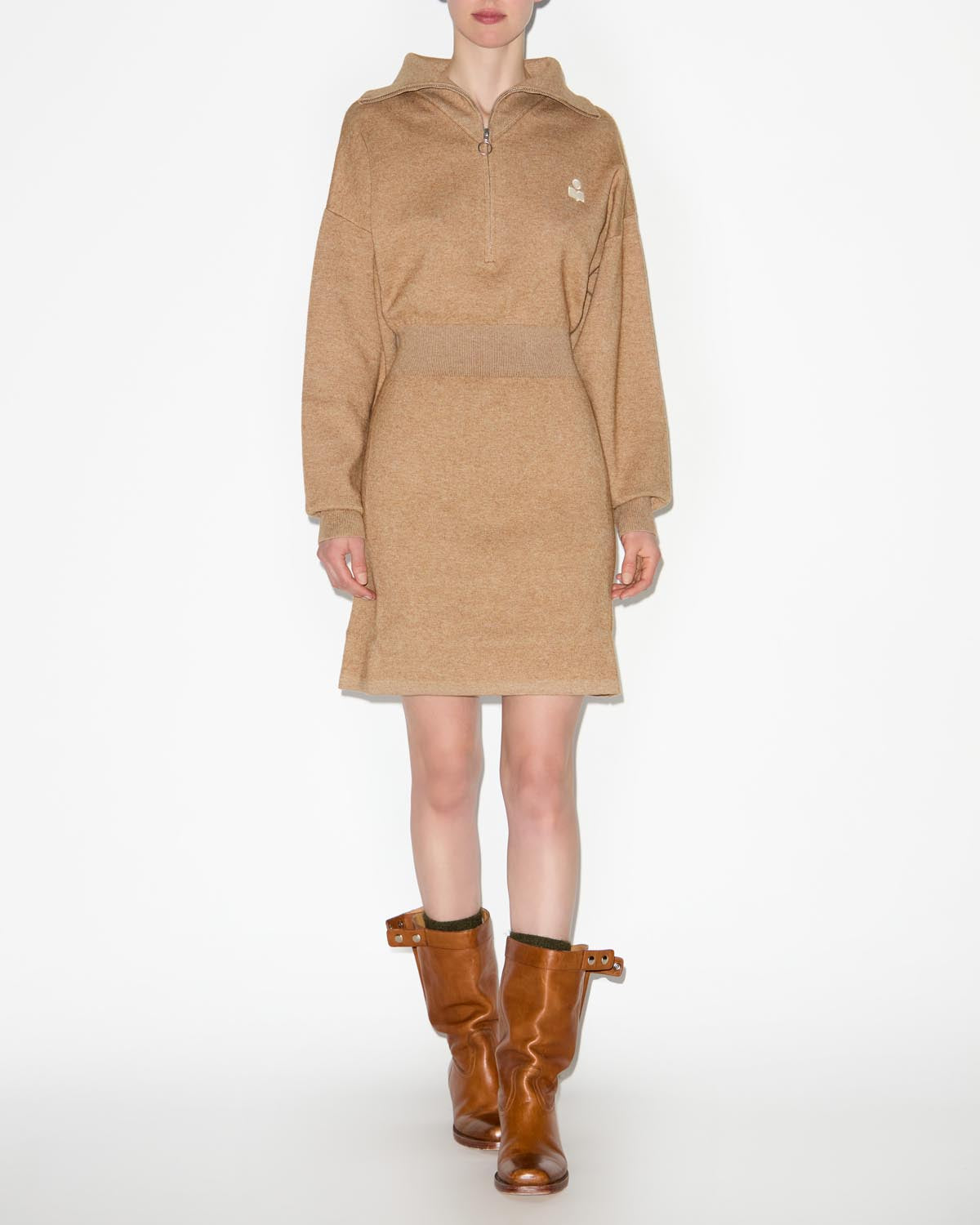 Long-sleeve short dress alea - Camel - Woman - 1