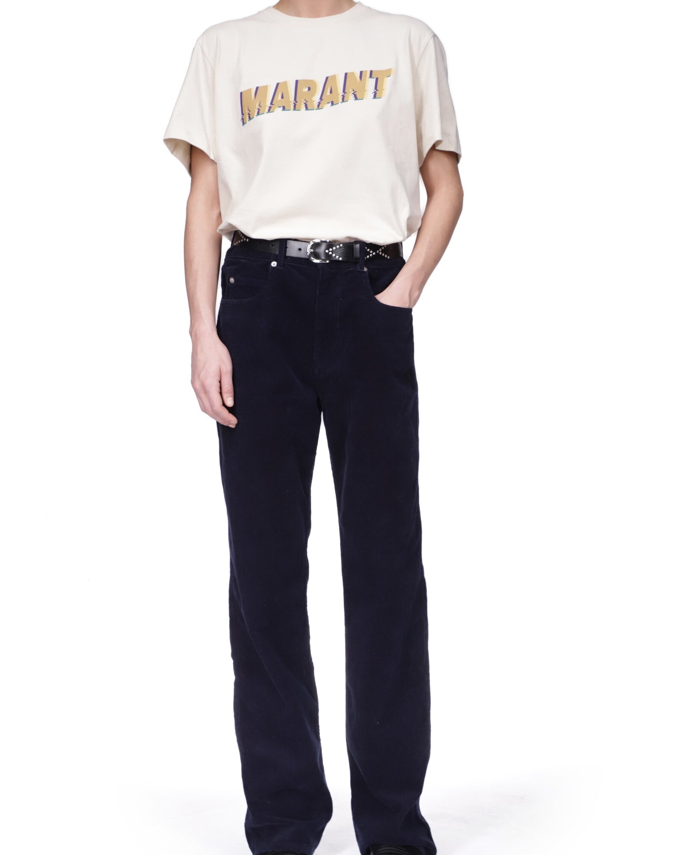 Telly leather belt decorated with studs - Black and silver - Woman - 9