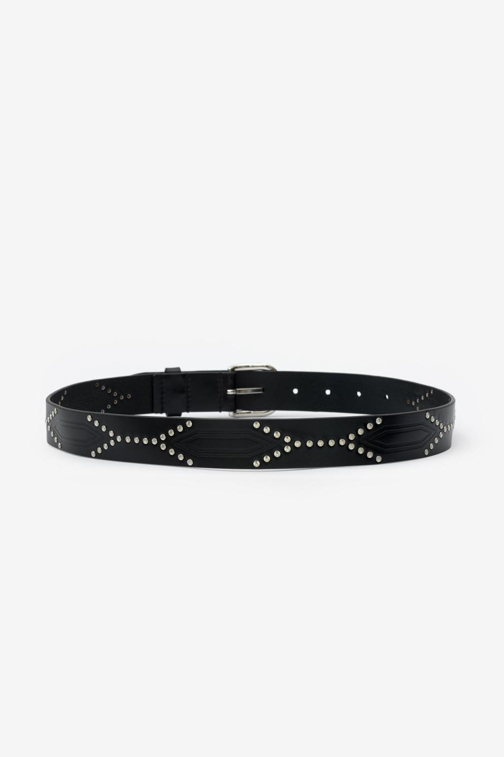 Telly leather belt decorated with studs - Black and silver - Woman - 6