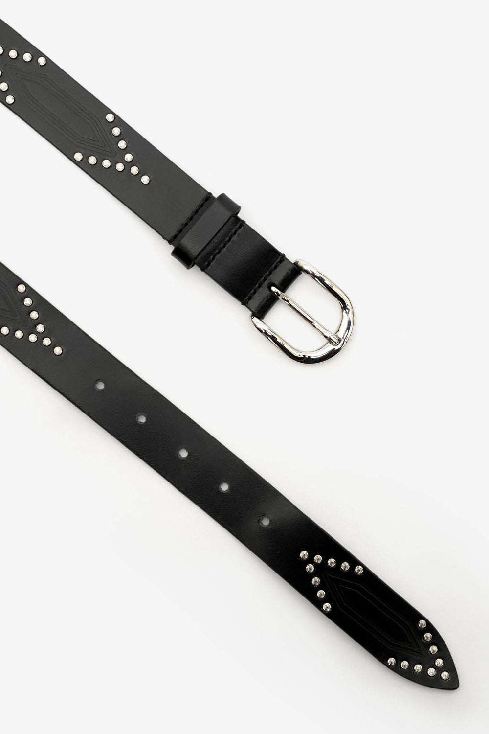 Telly leather belt decorated with studs - Black and silver - Woman - 8