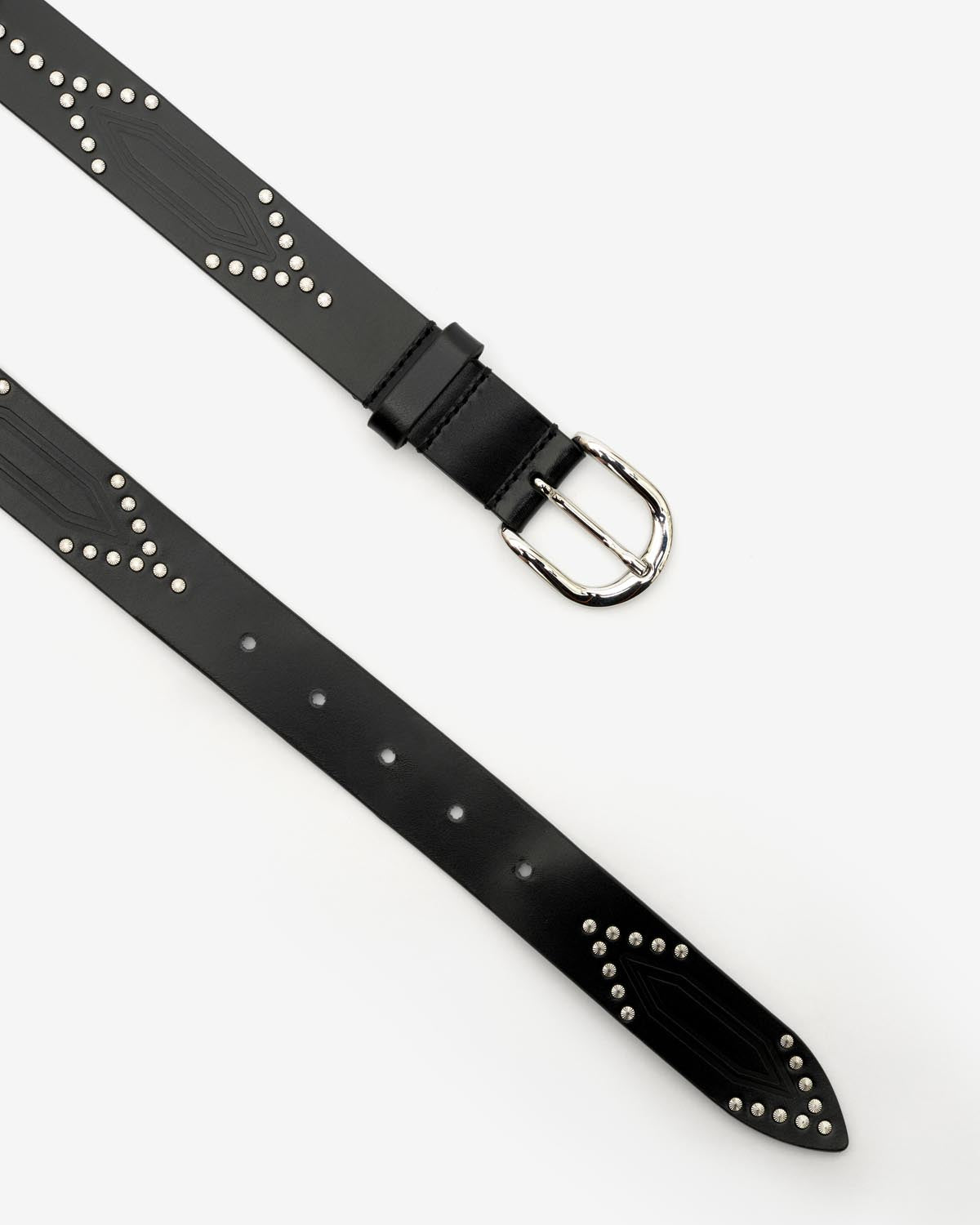 Telly leather belt decorated with studs - Black and silver - Woman - 8