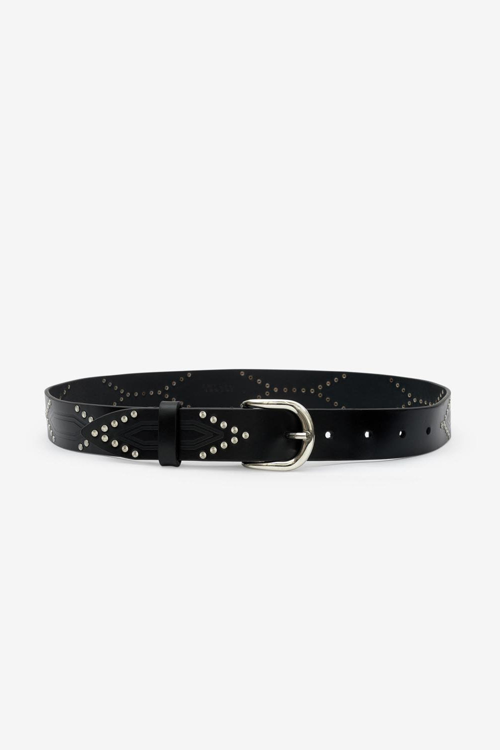 Telly leather belt decorated with studs - Black and silver - Woman - 2