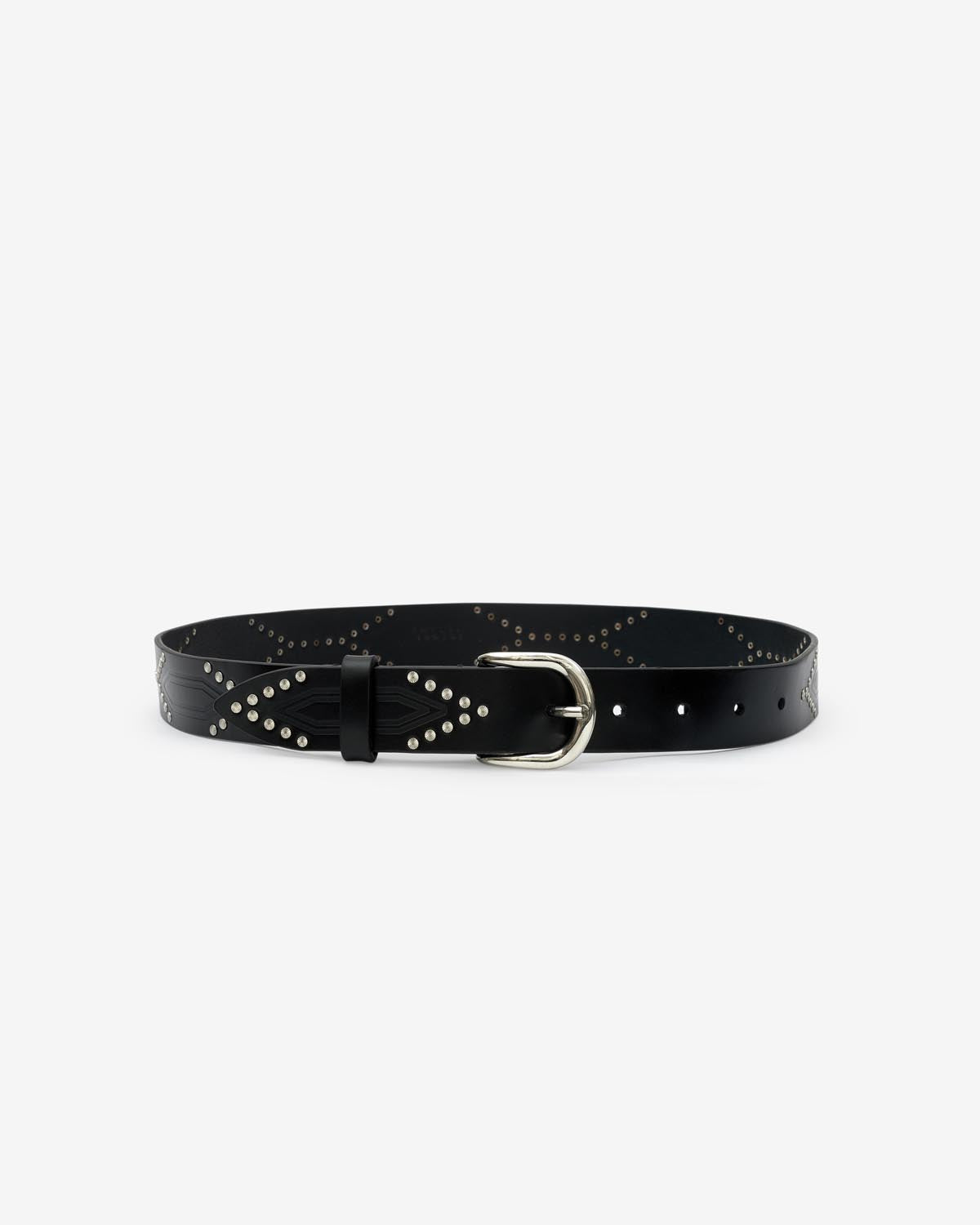 Telly leather belt decorated with studs - Black and silver - Woman - 2