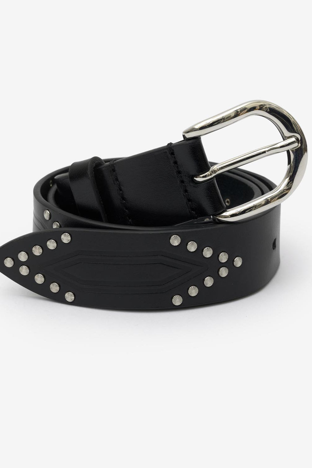 Telly leather belt decorated with studs - Black and silver - Woman - 4