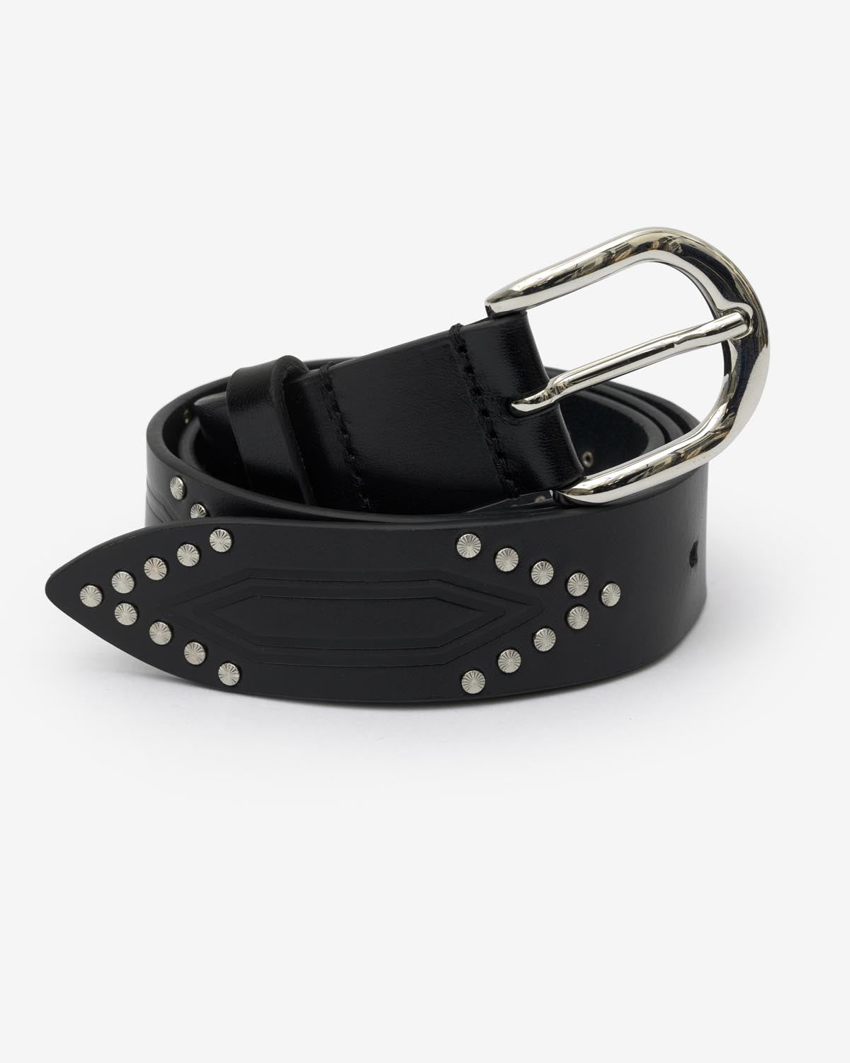 Telly leather belt decorated with studs - Black and silver - Woman - 6