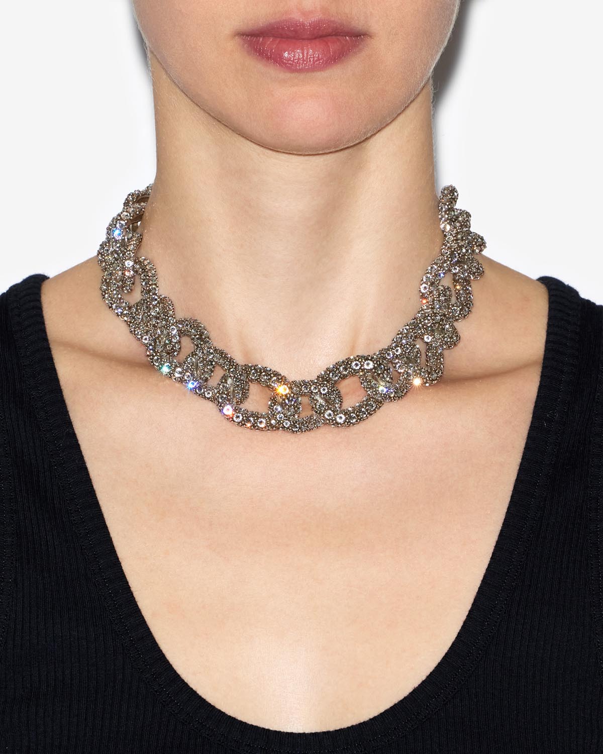 Ras du cou en maillons strassés funky ring - Argenté - Woman - 4