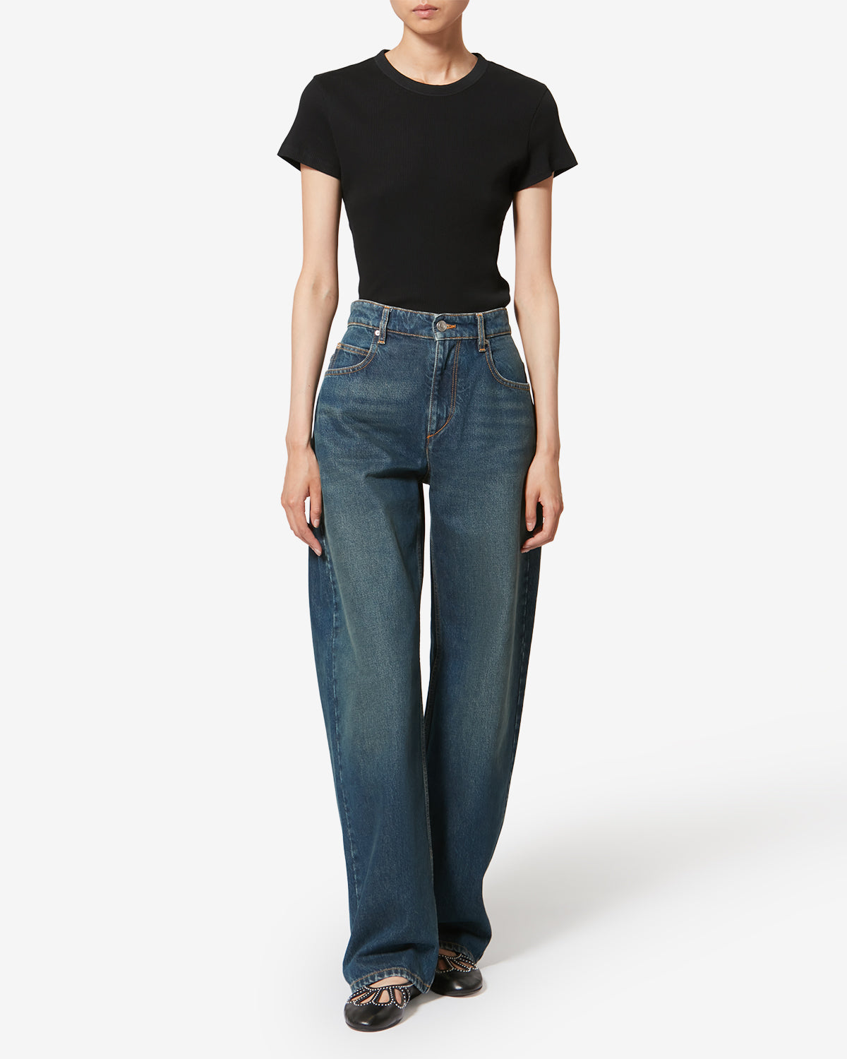 T-shirt à manches courtes en coton côtelé taomi - Noir - Woman - 1