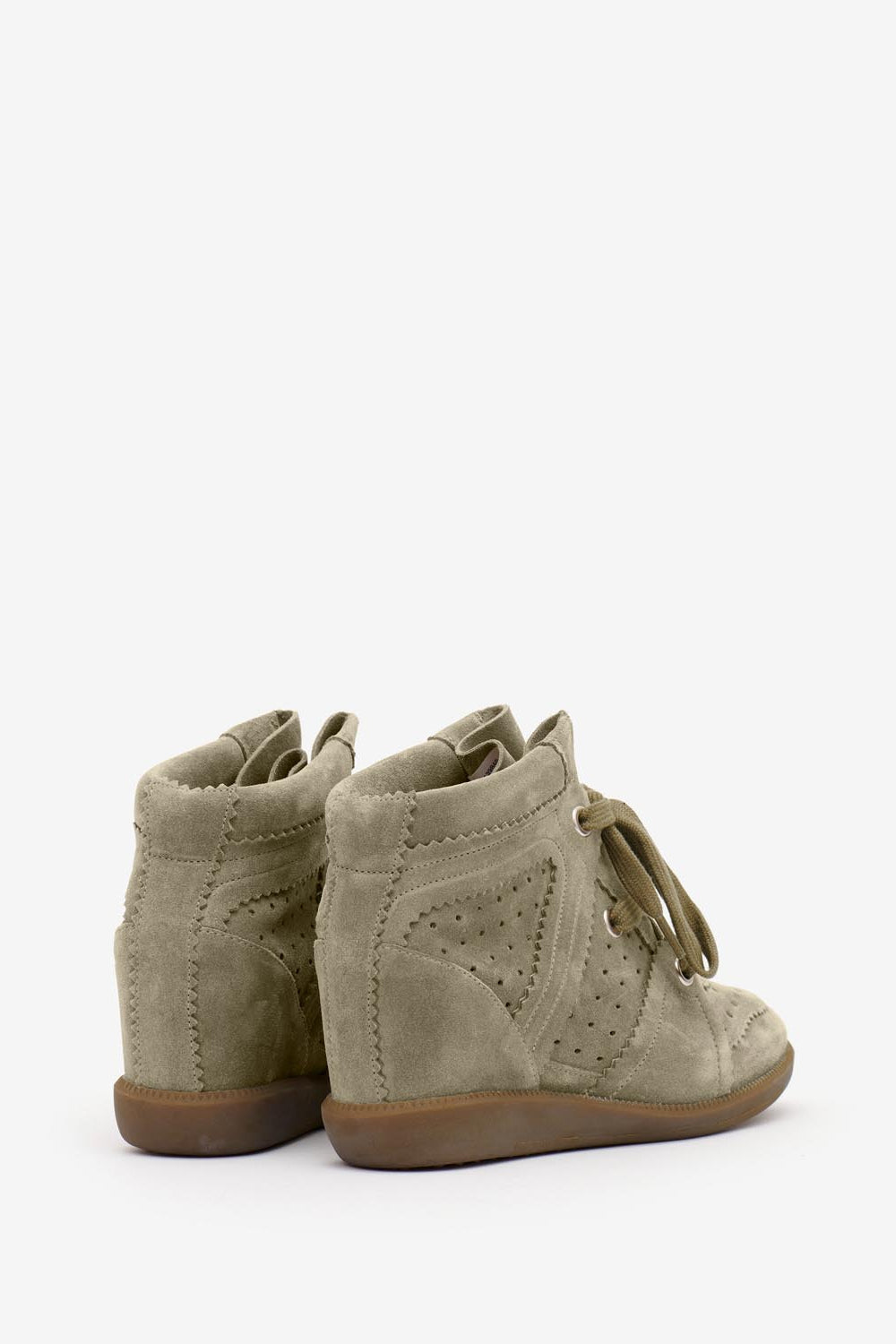 Baskets compensées bobby en cuir de veau velours - Taupe - Woman - 2