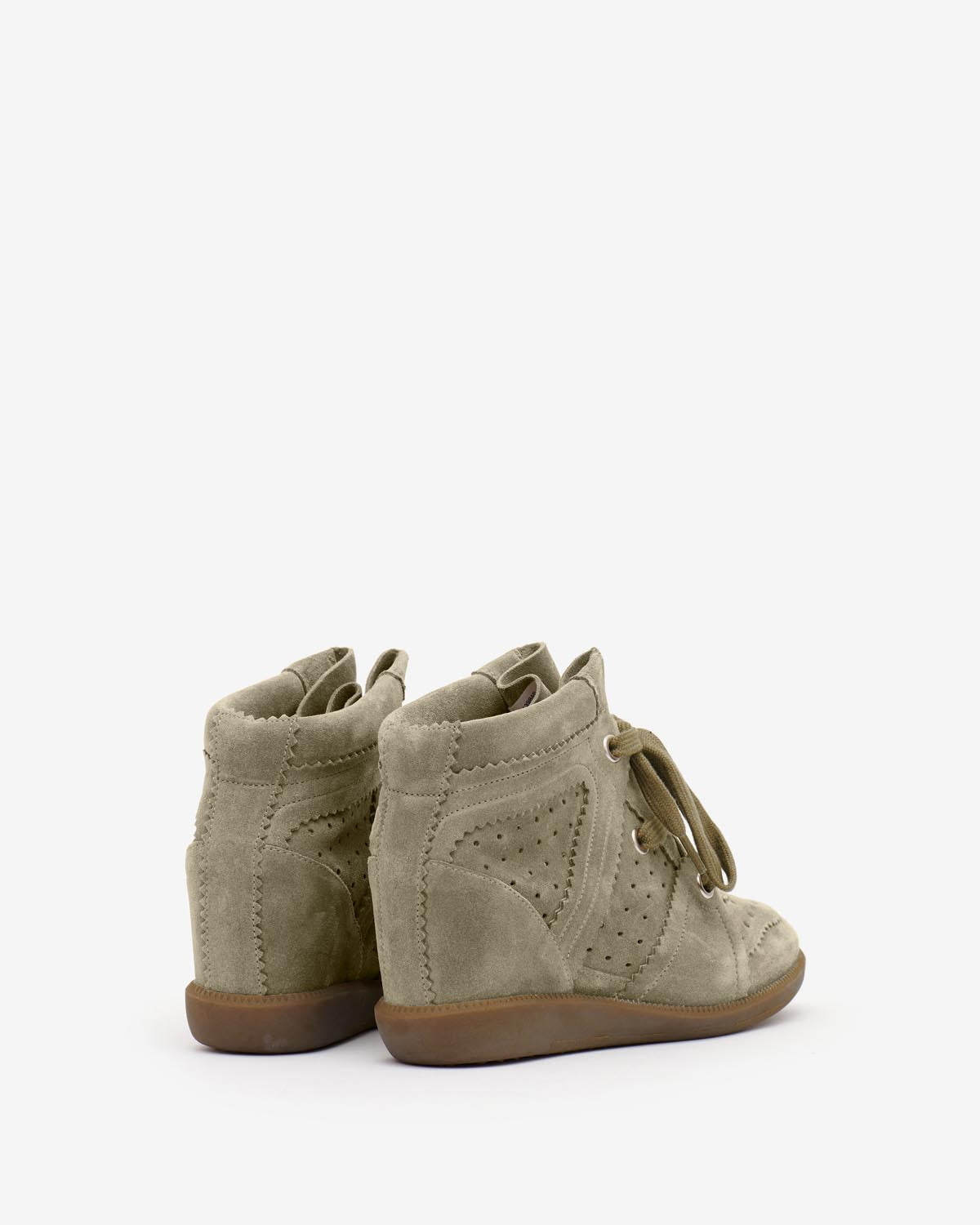 Baskets compensées bobby en cuir de veau velours - Taupe - Woman - 2