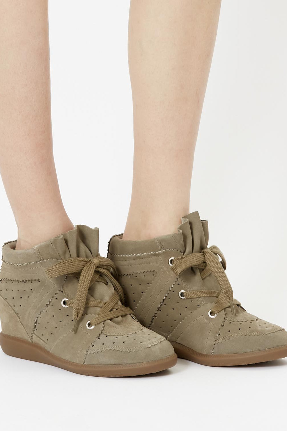 Baskets compensées bobby en cuir de veau velours - Taupe - Woman - 5