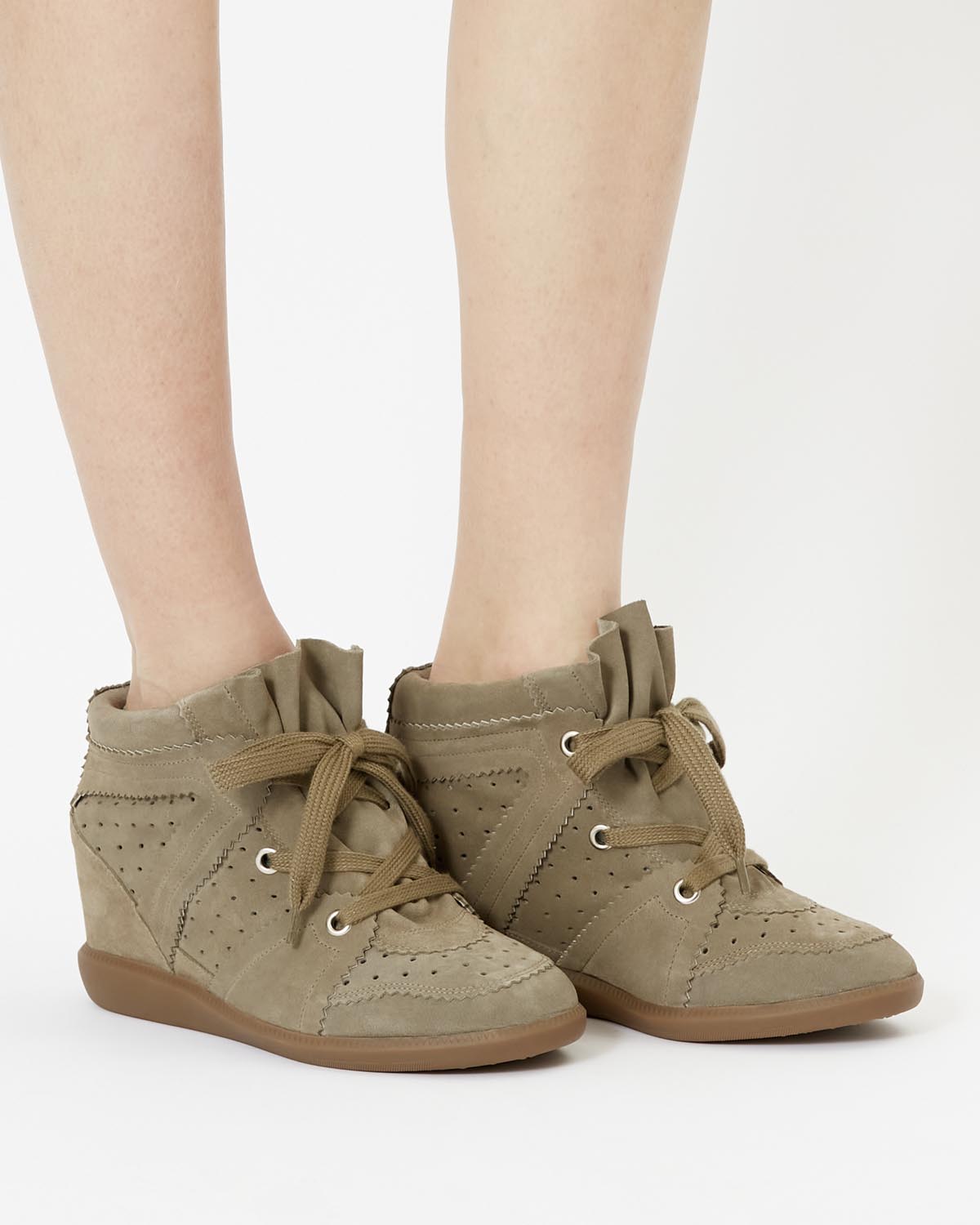 Baskets compensées bobby en cuir de veau velours - Taupe - Woman - 5