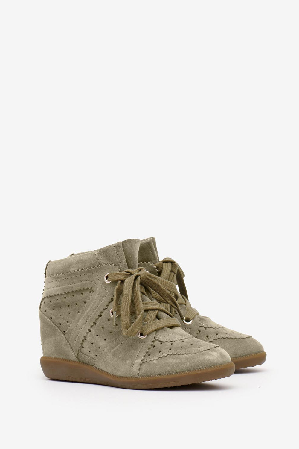 Baskets compensées bobby en cuir de veau velours - Taupe - Woman - 3