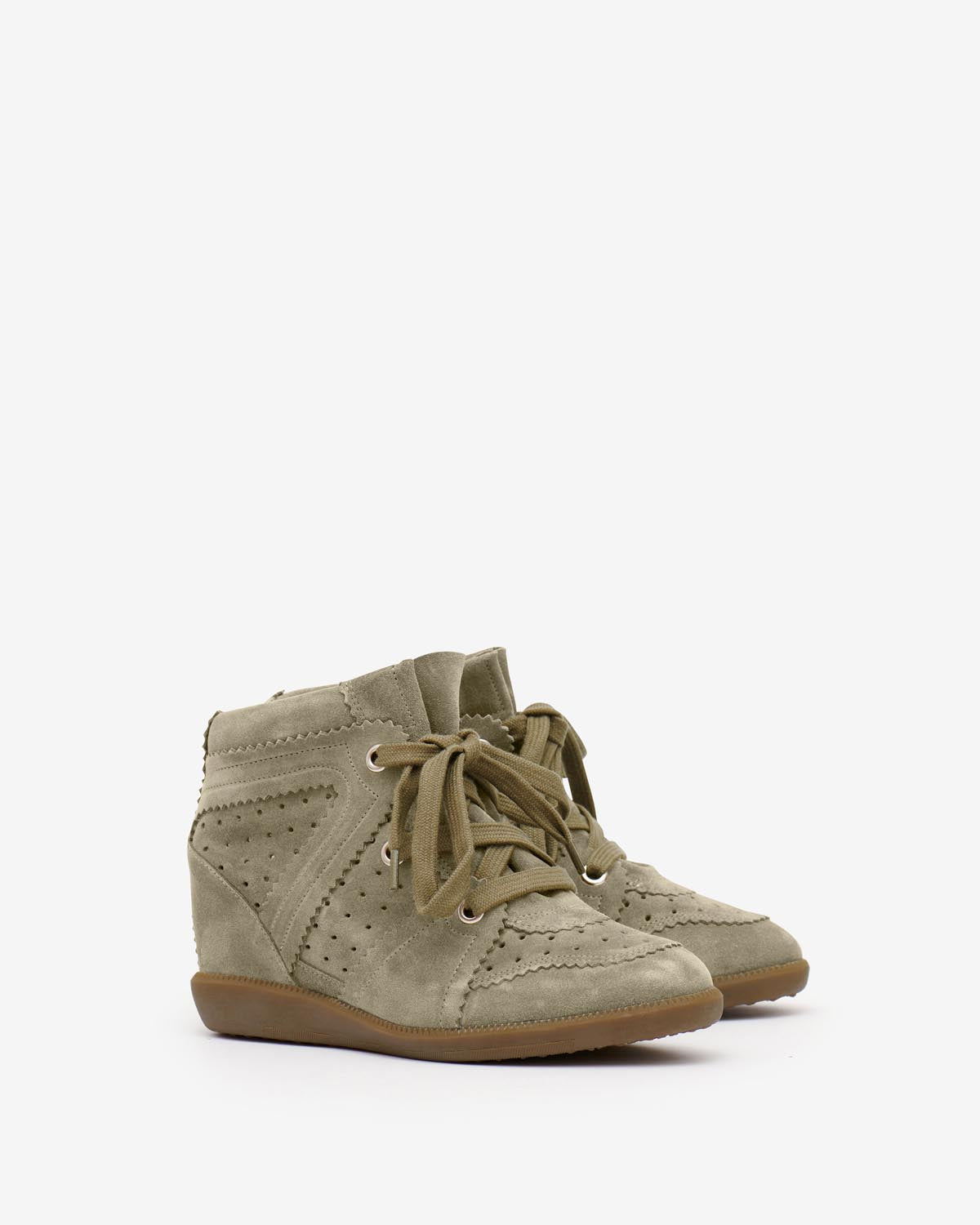 Baskets compensées bobby en cuir de veau velours - Taupe - Woman - 3