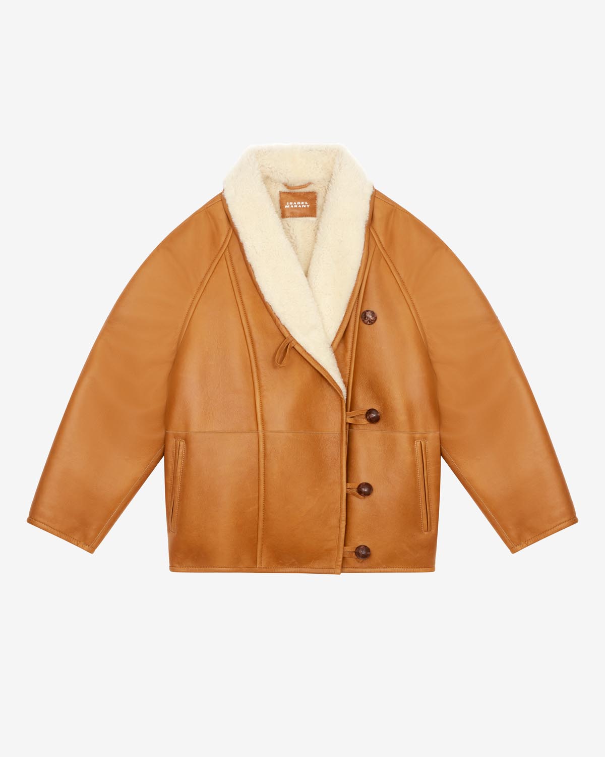 Leather and shearling coat alinae - 自然 - Woman - 5