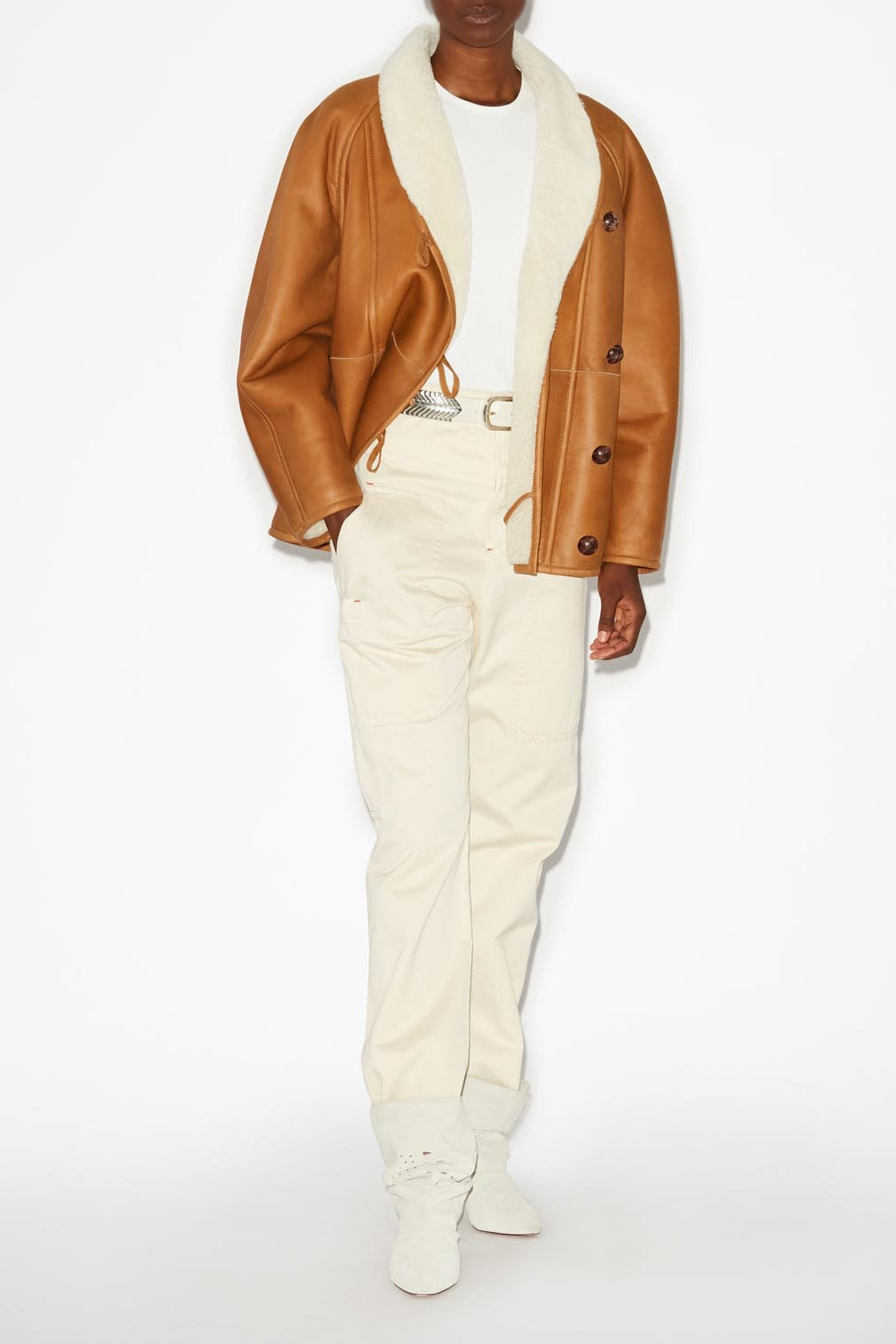 Leather and shearling coat alinae - Natural - Woman - 2