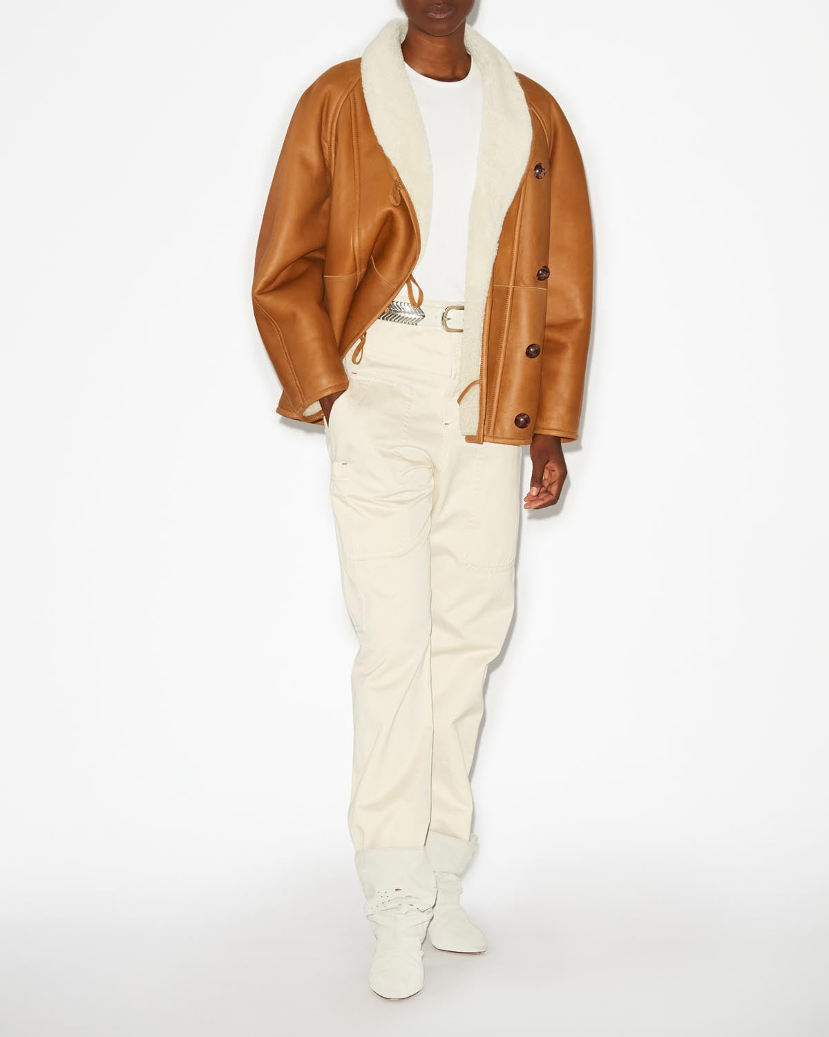 Leather and shearling coat alinae - 自然 - Woman - 1