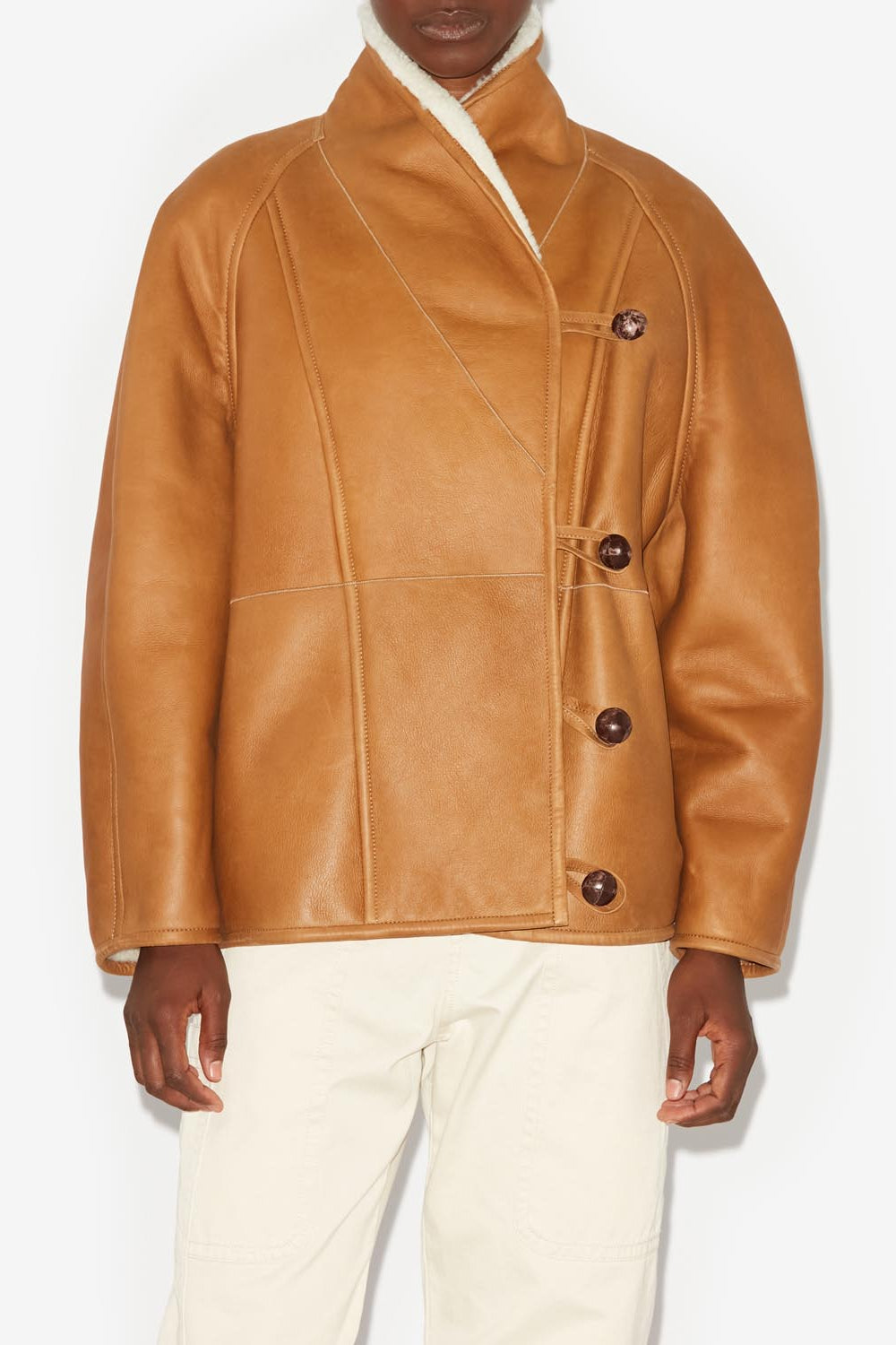 Leather and shearling coat alinae - Natural - Woman - 4